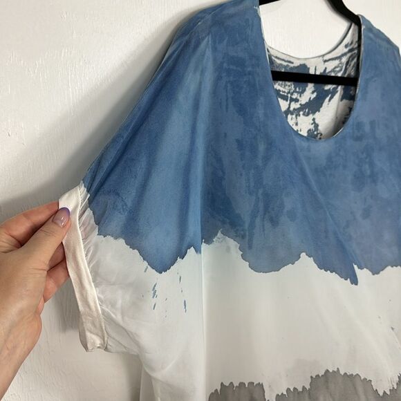 Layered Colorblock Short Sleeve Flowy Top Blouse One Size - Picture 2 of 5